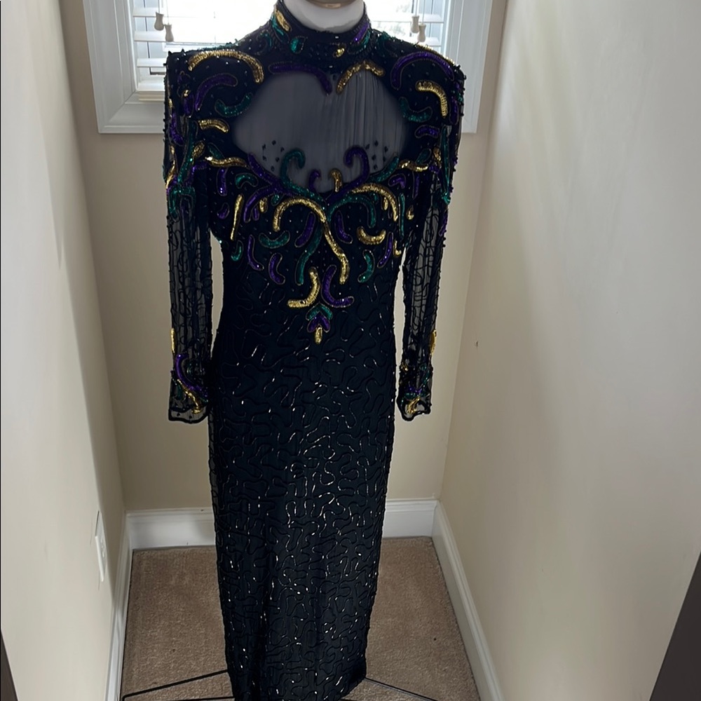 Elegant Black and Multicolor Embellished Dress